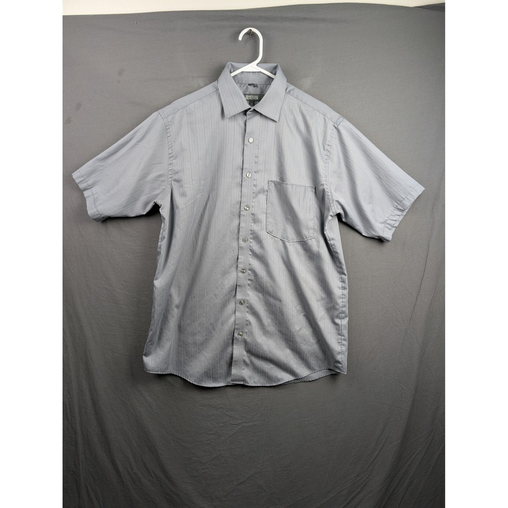 Kenneth Cole Reaction Mens Gray Pinstripe Short Sleeve Button Up Shirt‎ L 16